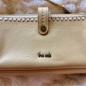 The Sak Yellow Pebbled Leather Wallet Wristlet Crossbody Antique Hardware